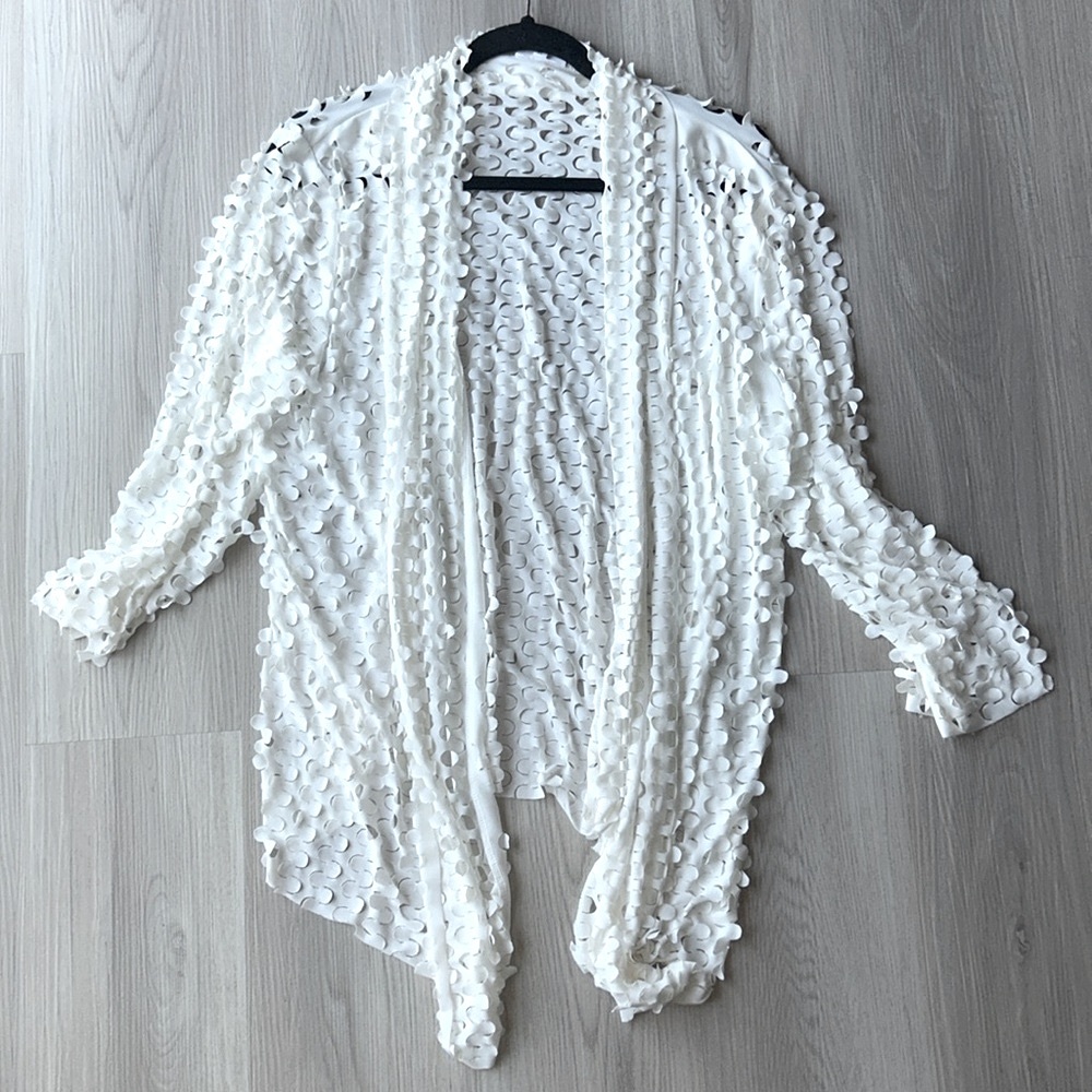 Adore Textured Cut Out Cover up Cardigan XL White Stretch Beach Resort Coastal